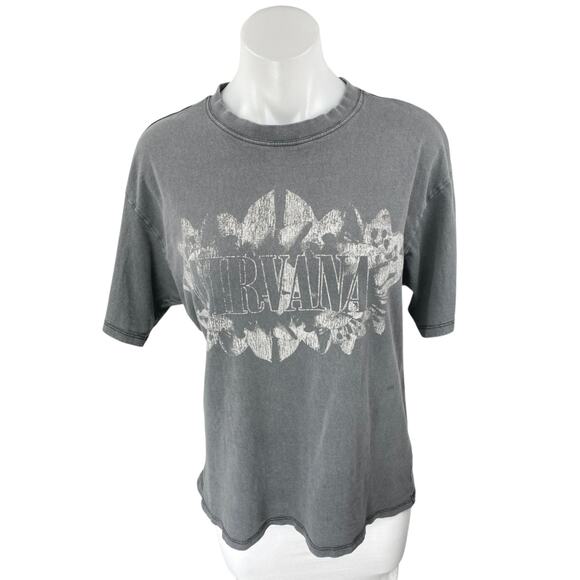 H&M Women's Gray Nirvana Graphic Print Short Sleeve Band T Shirt Tee Top Size M - Picture 1 of 5